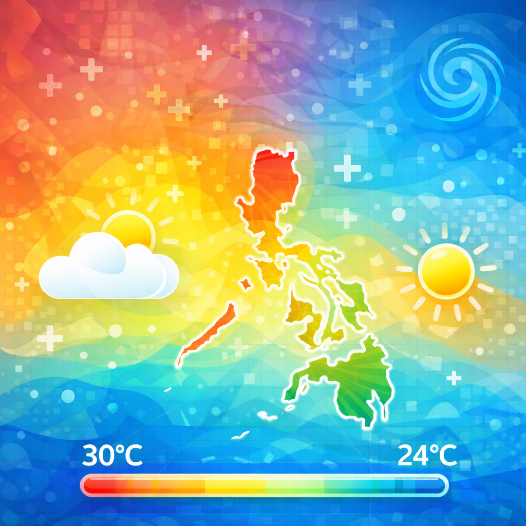 Illustration abstraite de la météo aux Philippines avec carte stylisée et dégradé de couleurs